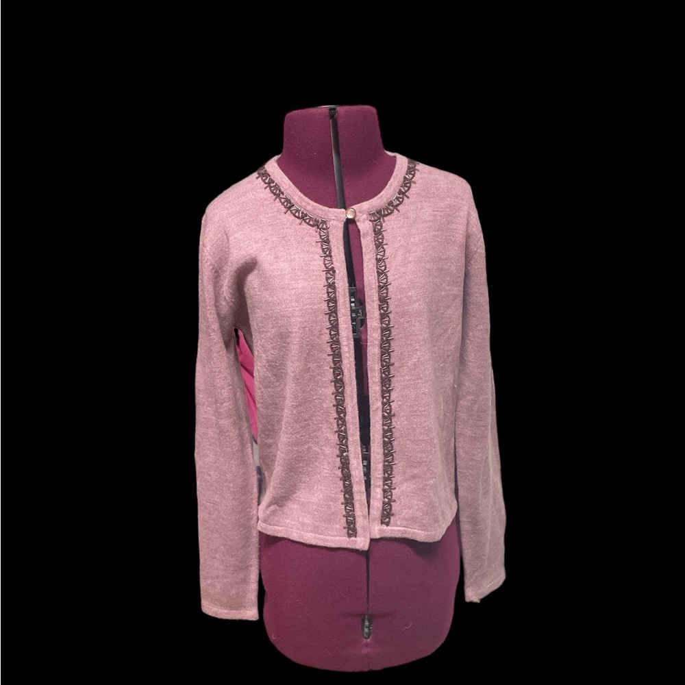 Embellished beaded purple lavender cardigan sweater vintage Anthropologie S